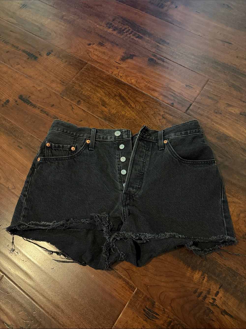 Levi's Black High-Rise Button-Fly Denim Shorts